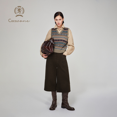 COCOZONE 刘112025早秋新款英伦学院撞色V领针织衫背心CC1C2253