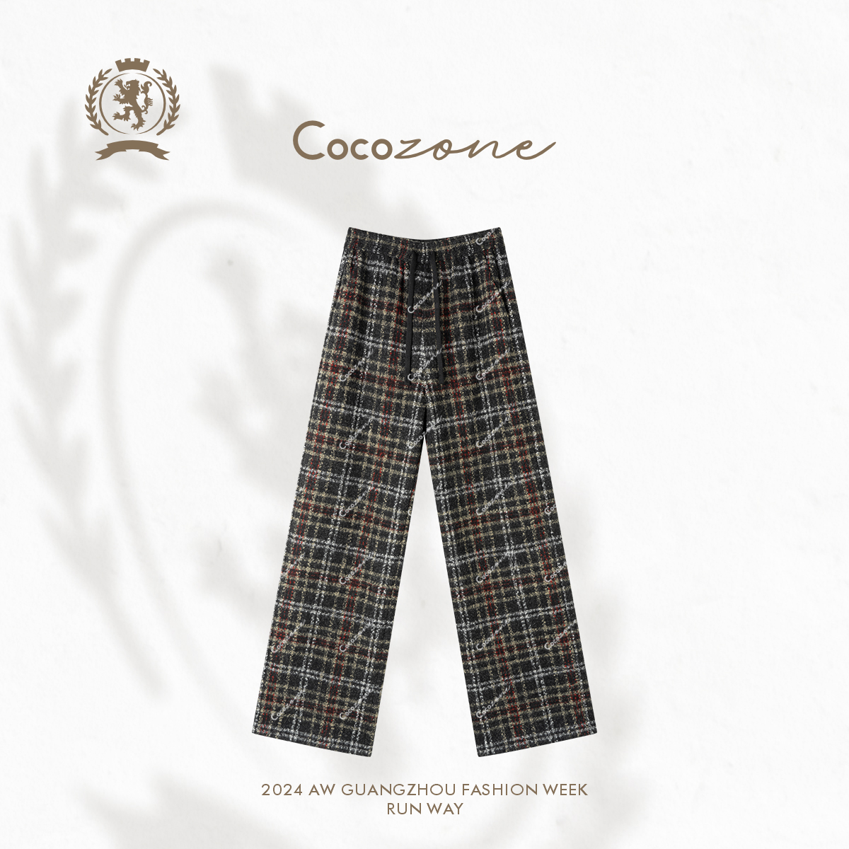 COCOZONE 刘一一 小香风黑白格子休闲裤厚显瘦百搭直筒裤CC1C2270