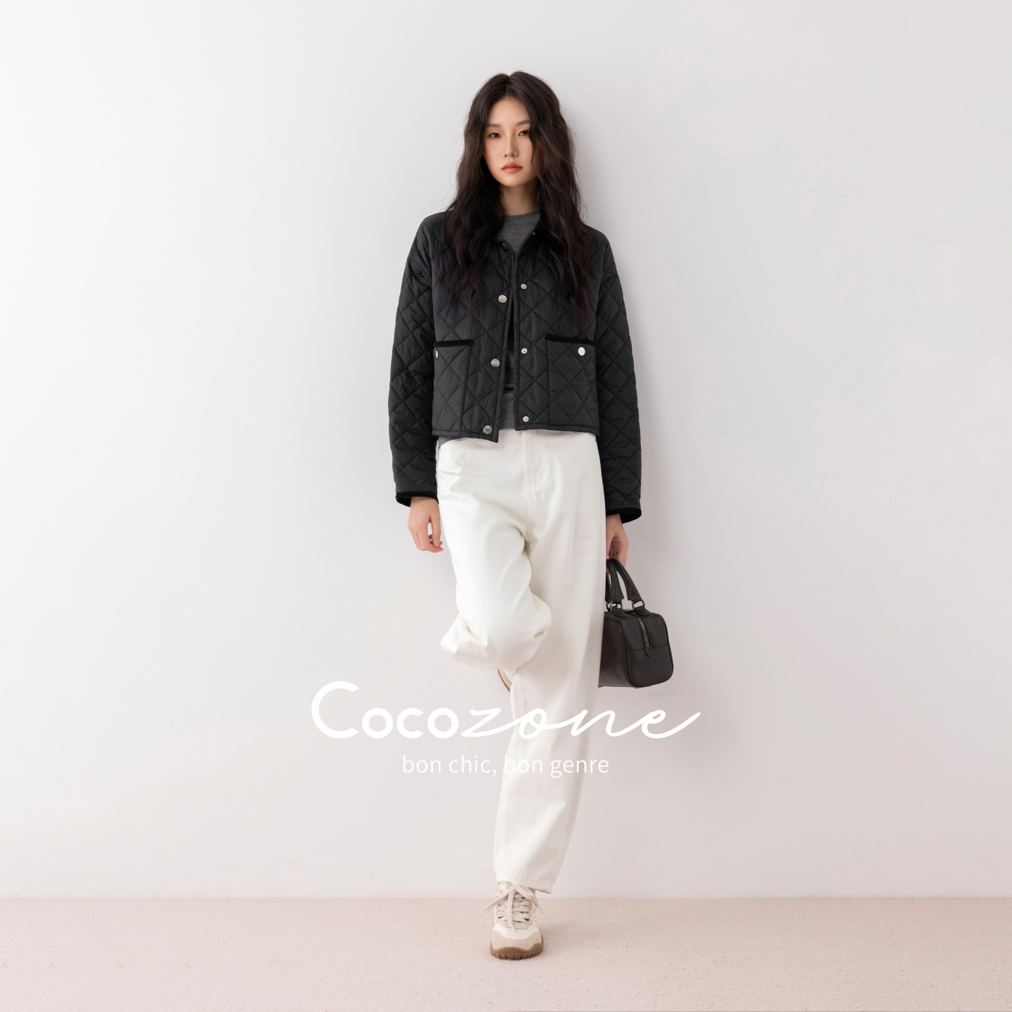 COCO ZONE 刘一一 设计感拼接翻领棉服休闲单排扣上衣CC2C2103