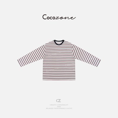 COCO ZONE 刘一一 2025春季条纹休闲显瘦圆领长袖T恤CD2A0254