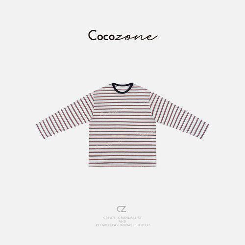 COCO ZONE 刘一一 2025春季条纹休闲显瘦圆领长袖T恤CD2A0254