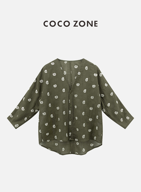 COCO ZONE夏季轻薄宽松V领衬衫气质单排扣长袖休闲上衣CC1B1158