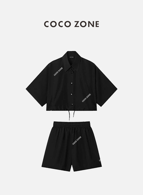COCO ZONE 刘一一 运动束绳设计翻领衬衫短袖上衣短裤 23C18424