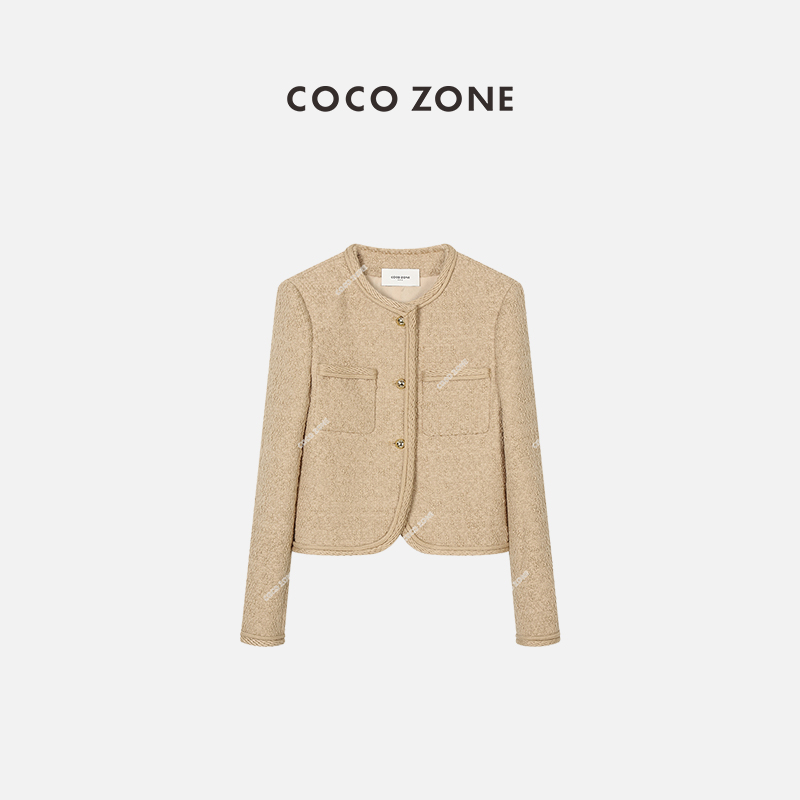 COCOZONE小香风圆领开衫外套
