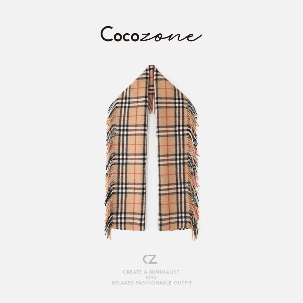 COCO ZONE 刘11 经典复古学院风格纹流苏气质感围巾 CD2A2478
