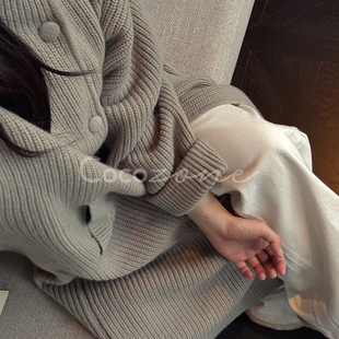 100羊毛复古开衫 刘11 双排扣毛织透气高领秋冬上衣女 ZONE COCO