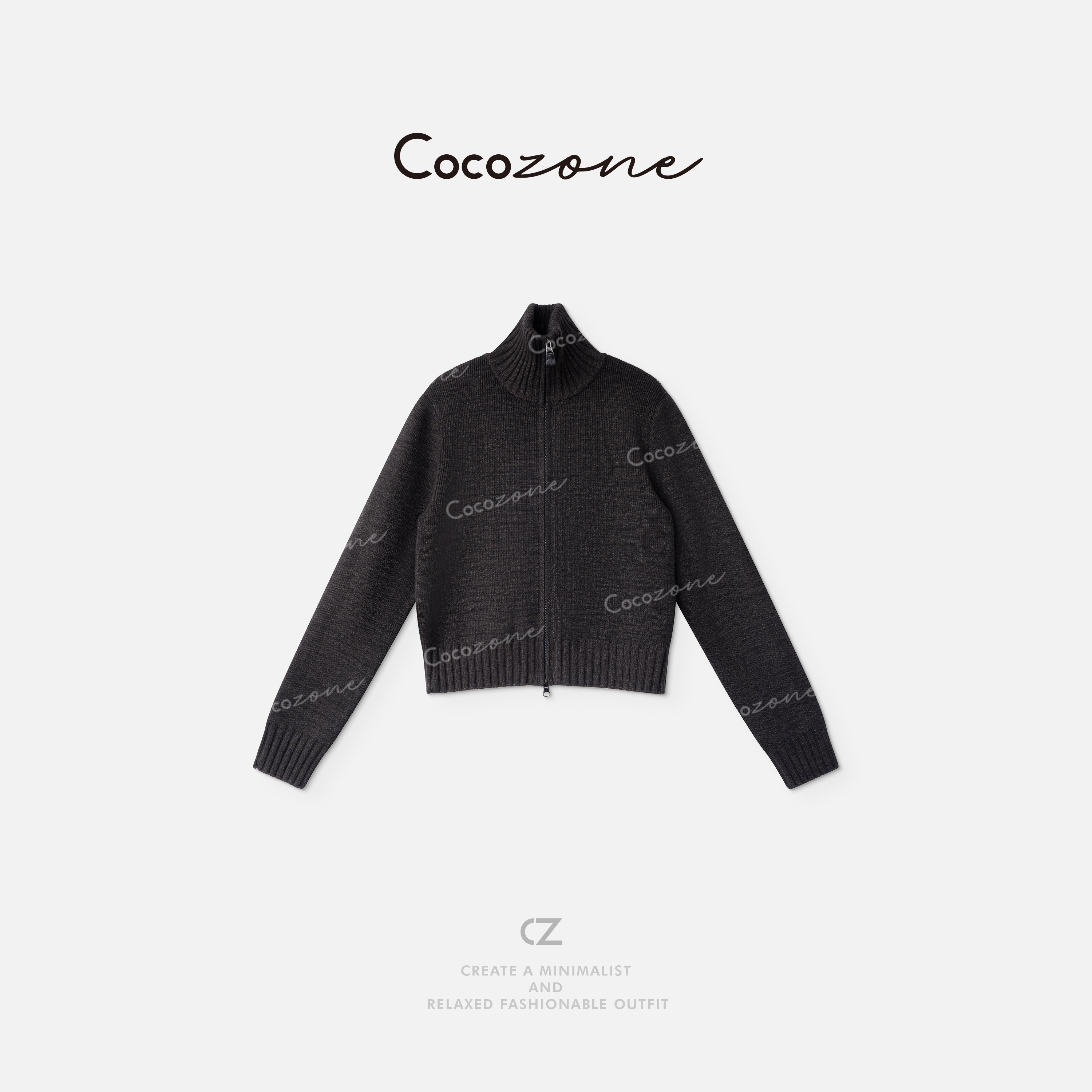 COCO ZONE 刘一一  拉链立领简约质感毛织上衣 CD2A1736