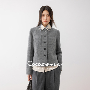 COCO ZONE 刘11春秋100绵羊毛小香风纯色圆领高级感气质女外套