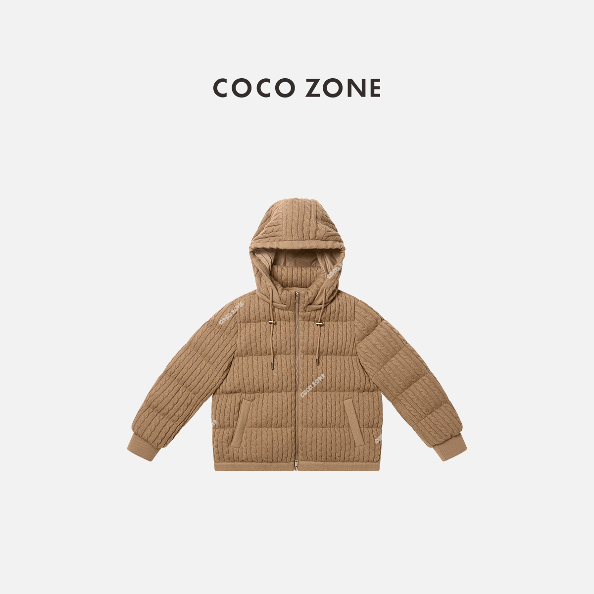 COCOZONE 刘一一 90鹅绒小香风绞花编结设计感连帽羽绒服CC2D2824