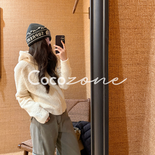 泡芙带帽 COCO 一一 刘 连帽拉链柔软毛织上衣CD2A3308 ZONE
