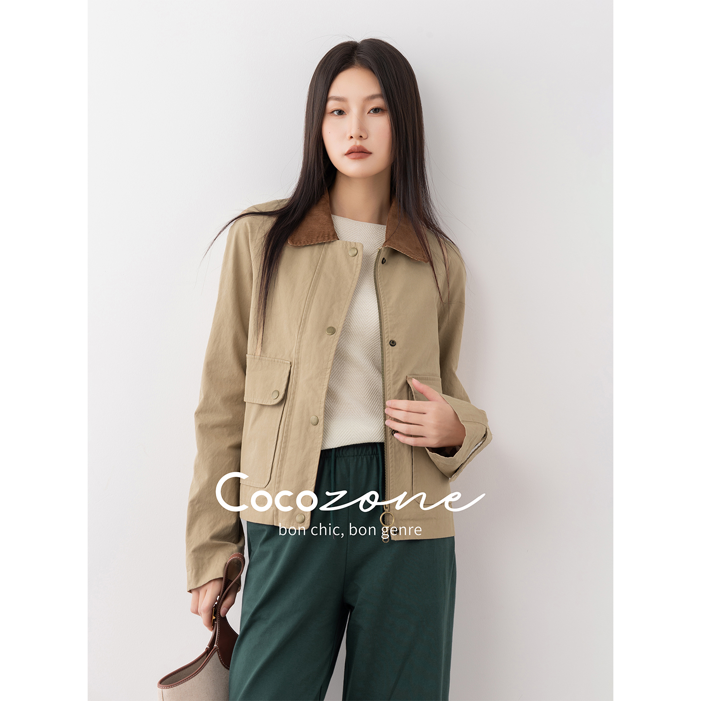 COCO ZONE 刘一一  ”巴恩外套“100棉拉链单排扣外套CD2A1359