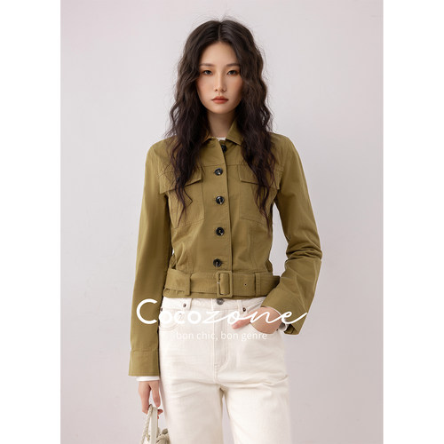 COCO ZONE 刘11 100棉早春工装风单排扣女式短款外套CD1A0291