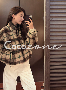COCO ZONE 刘 一一 “彩格”羊毛混纺立领方格纹外套 CD1A1862