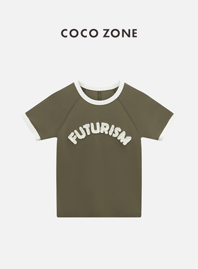 COCO ZONE夏季撞色圆领短袖T恤设计感字母百搭显瘦上衣CC1B1160