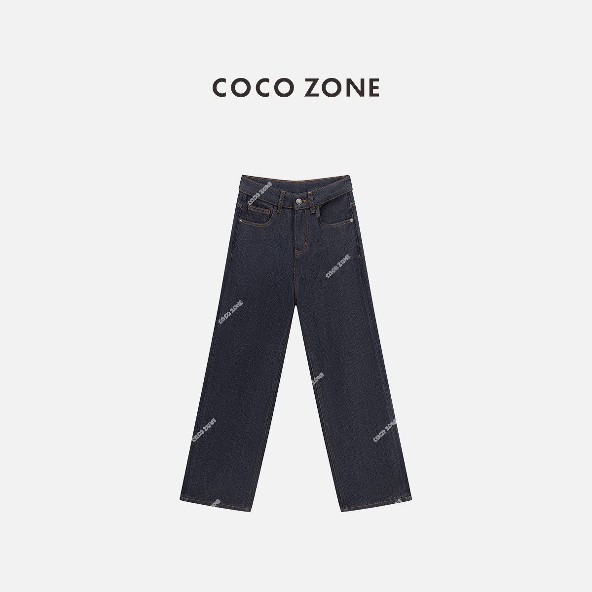 COCO ZONE  刘一一“红标牛”明线设计显瘦简约水洗直筒裤CC2C147