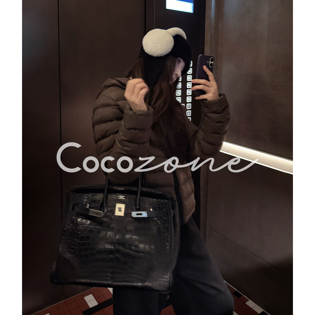 COCO ZONE 刘 一一 “排骨鹅”95白鹅绒连帽横格纹鹅绒服 CD1A161