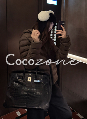 COCO ZONE 刘 一一 “排骨鹅”95白鹅绒连帽横格纹鹅绒服 CD1A161
