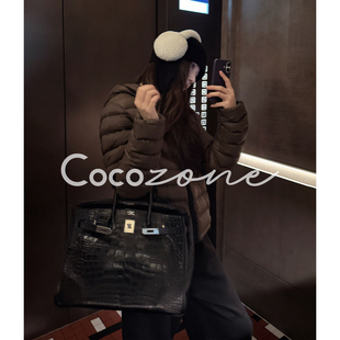 COCO ZONE 刘 一一 “排骨鹅”95白鹅绒连帽横格纹鹅绒服 CD1A161