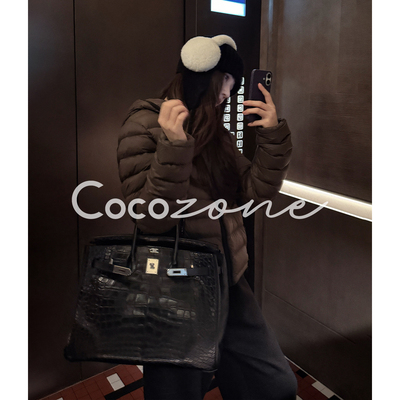 COCO ZONE 刘 一一 “排骨鹅”95白鹅绒连帽横格纹鹅绒服 CD1A161