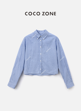 COCO ZONE 刘11格蓝休闲风格纹一衣多穿可叠穿女士衬衫24C10241