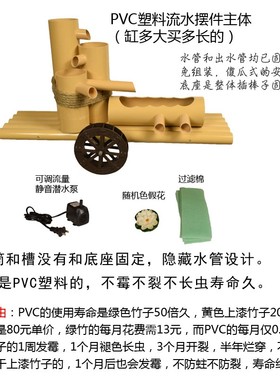 竹子流水摆件鱼缸石槽循环水车鱼缸石槽装饰造景喷泉小竹筒人惊鹿
