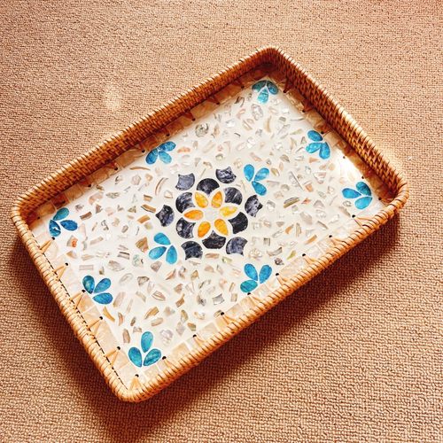 藤编贝壳托盘藤编收纳筐水果馒头筐长方形面包篮点心筐藤编筐