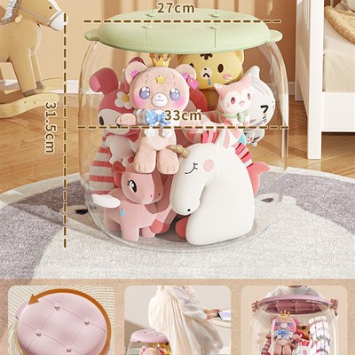 娃娃收纳筒毛绒玩偶布收纳桶儿童玩具公仔整理收纳神器透明储物凳