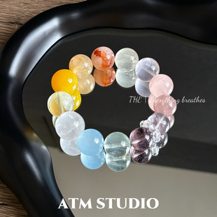 白日梦 五行全能天然水晶多宝手链女手串彩色圆珠串珠手串招财