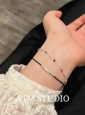 ins925纯银手链不掉色极细碎银子简约可调节男女情侣礼物招财小众