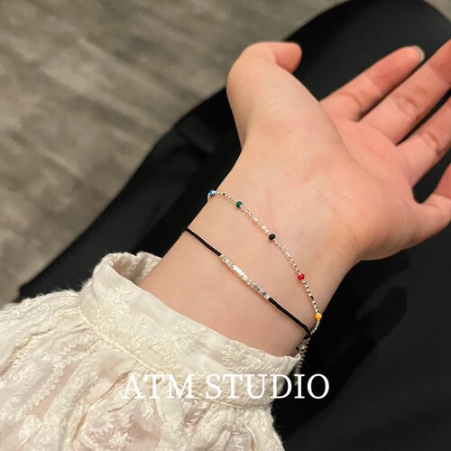 ins925纯银手链不掉色极细碎银子简约可调节男女情侣礼物招财小众
