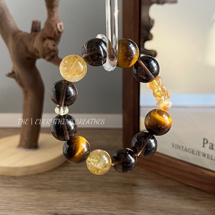 地脉山动|天然虎眼石黄塔晶茶晶手串小众设计高级感水晶手链招财