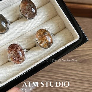 四季幽灵设计师款天然水晶戒指女复古椭圆形宝石开口戒轻奢高级感