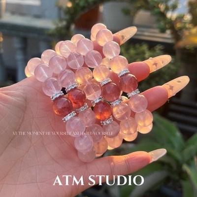 实拍！天然六芒星莫粉水晶草莓晶