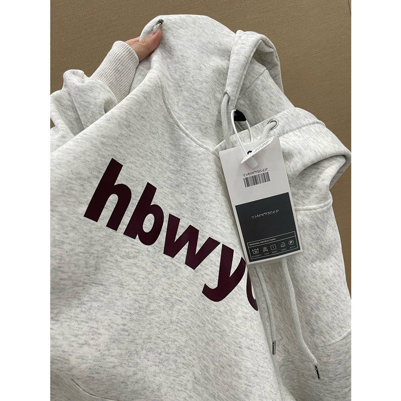 欧美潮牌重磅女士卫衣秋冬季加绒加厚慵懒风冷淡系高级感连帽外套