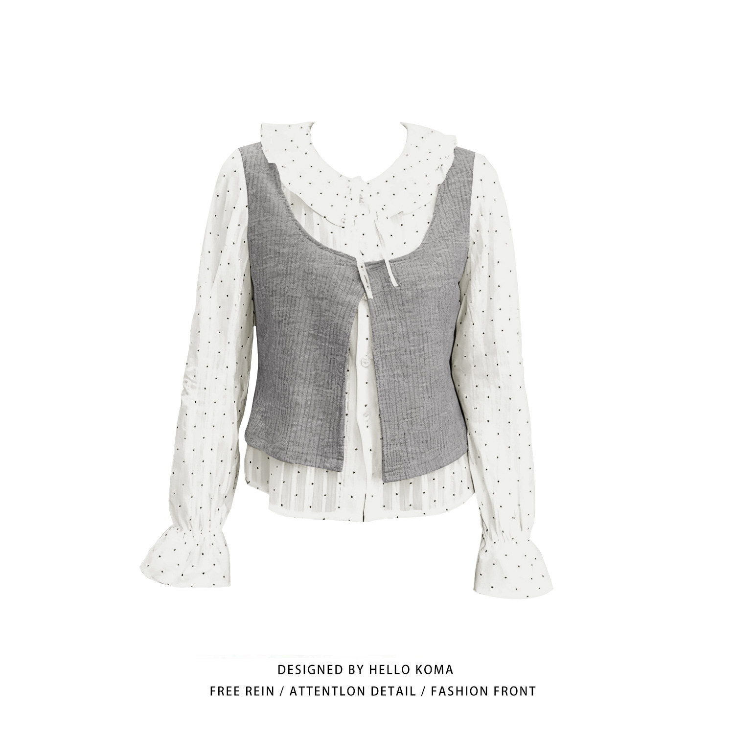 波点娃娃领绑带设计感长袖衬衫女2025秋冬新款假两件衬衣正肩上衣