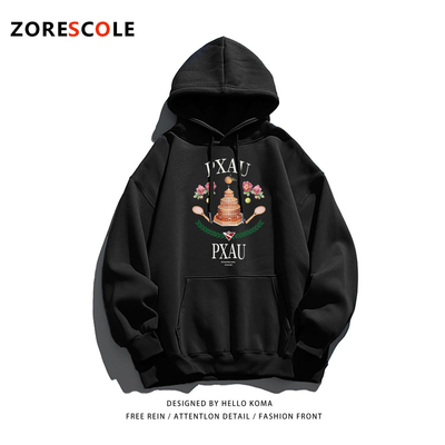 美式连帽黑色卫衣女款秋冬2024新款爆款慵懒风加绒加厚外套情侣装