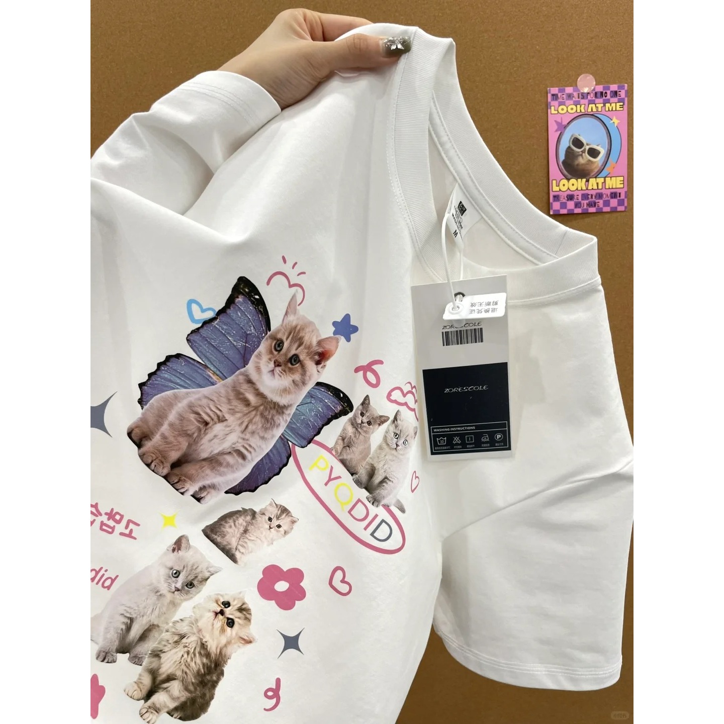 白色正肩纯棉宽松短袖t恤女夏2025新款独特 漂亮超好看上衣慵懒风