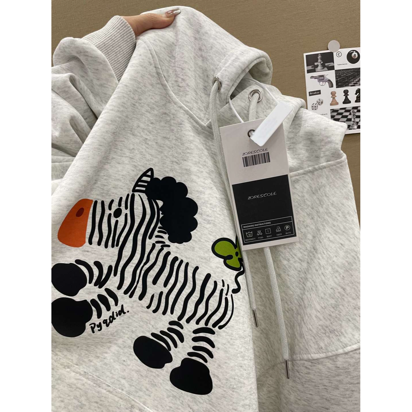 重磅秋冬银狐绒卡通卫衣女2024新款爆款灰色连帽加绒加厚美式宽松