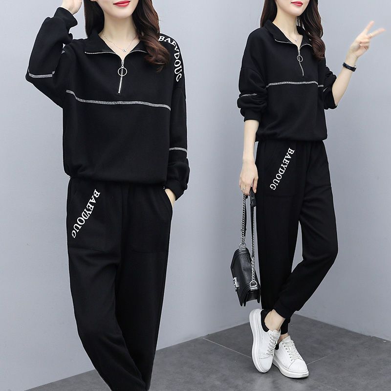 大码女装胖妹妹显瘦套装女2024新款春秋季宽松拉链洋气减龄两件套