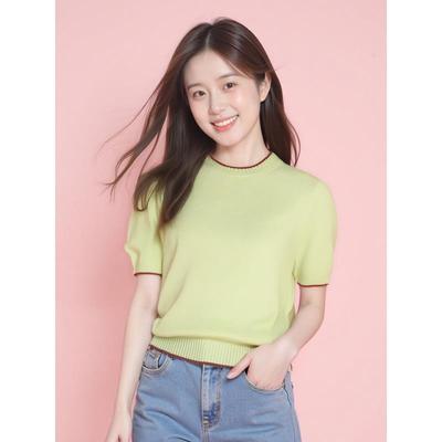 黄色撞色针织短袖t恤女夏2025新款法式修身多巴胺夏日漂亮小上衣