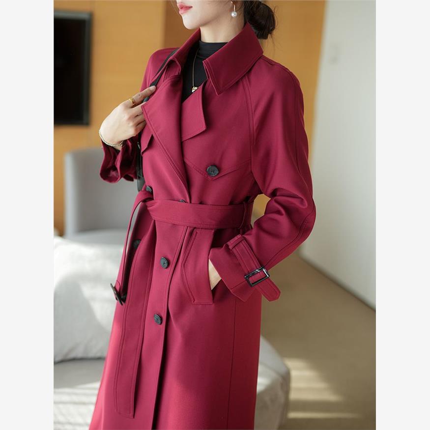 设计师款红色风衣外套女