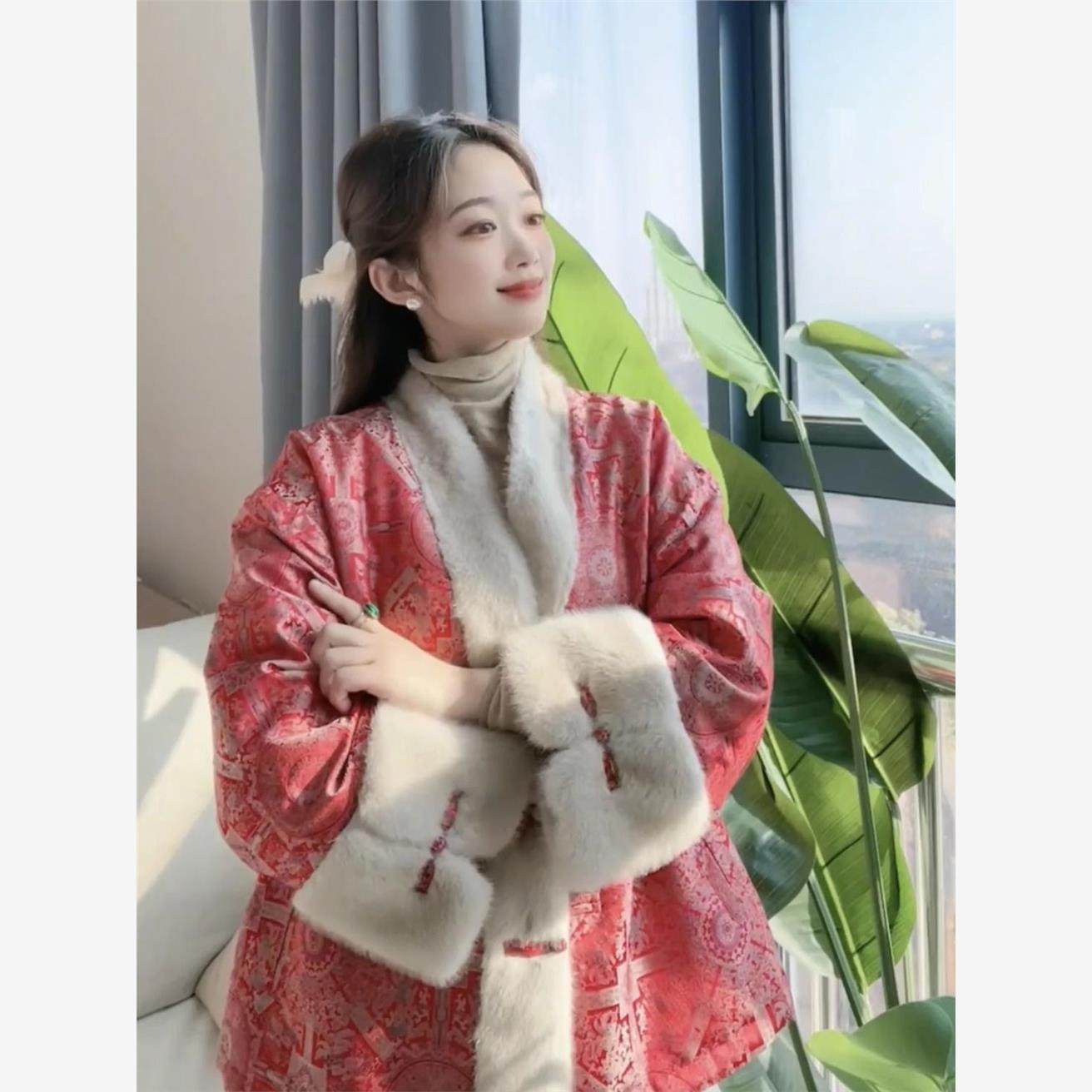 新中式国风女装宋锦宽松棉服2024年冬季复古盘扣加厚高级感外套女