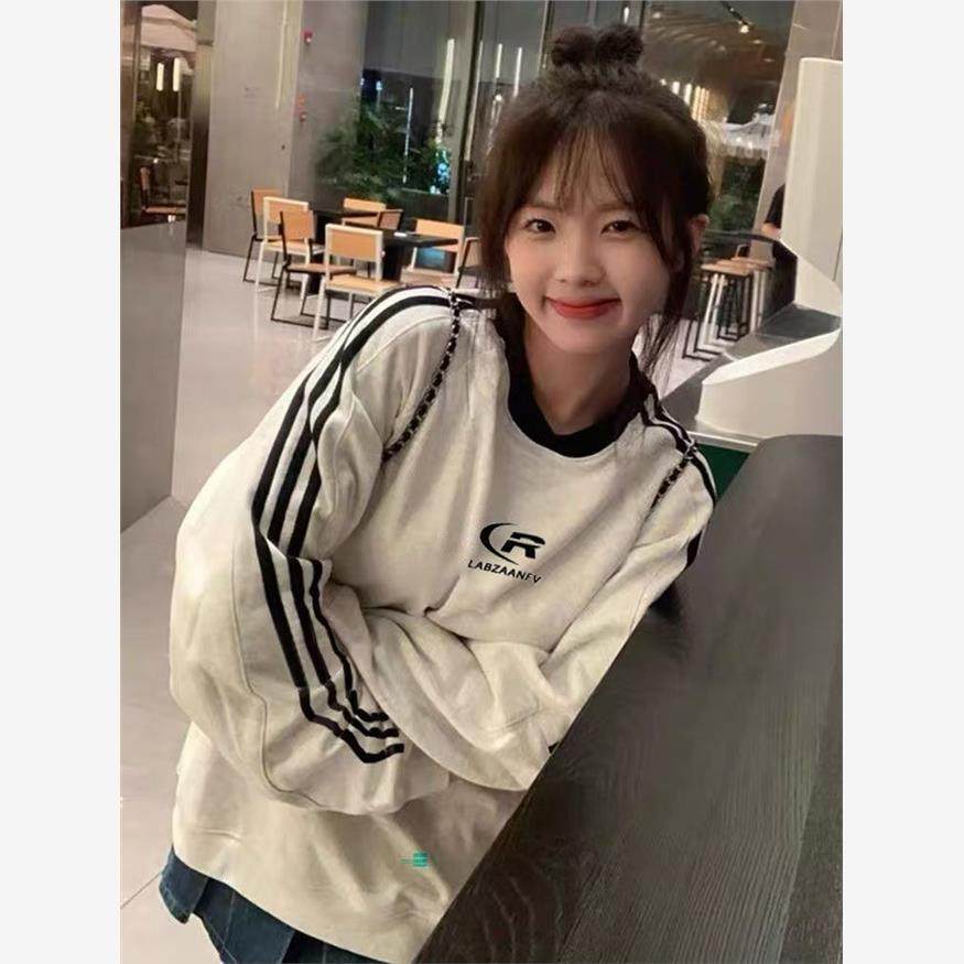 高街潮流卫衣女款小个子2024新款秋冬加绒运动系穿搭圆领无帽上衣