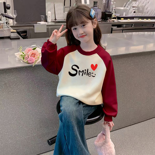 卫衣儿童中大童小学生宽松韩版 插肩袖 休闲百搭上衣 新款 女童春秋季