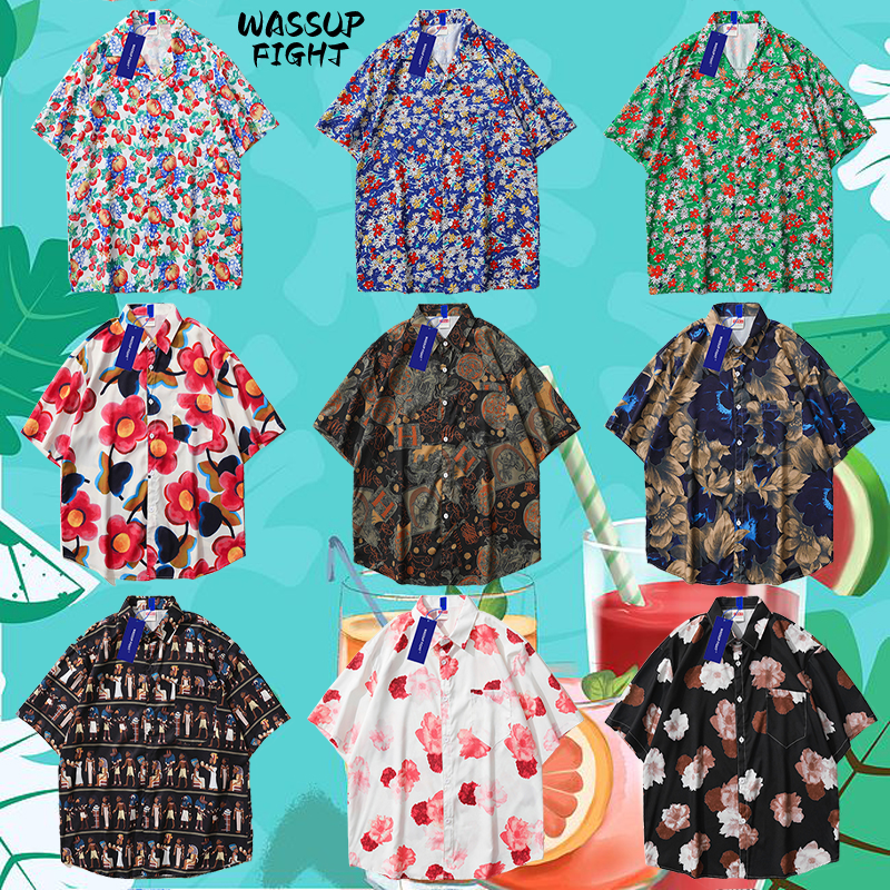 WASSUPFIGHT短袖泰式宽松花衬衫