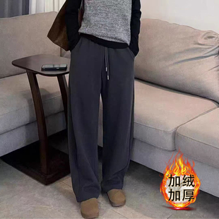 佐梦依加绒加厚休闲裤 弯刀阔腿裤