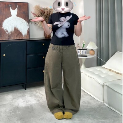 胖MM大码INS风春节新款休闲显瘦高腰弯刀阔腿裤牛仔裤女522