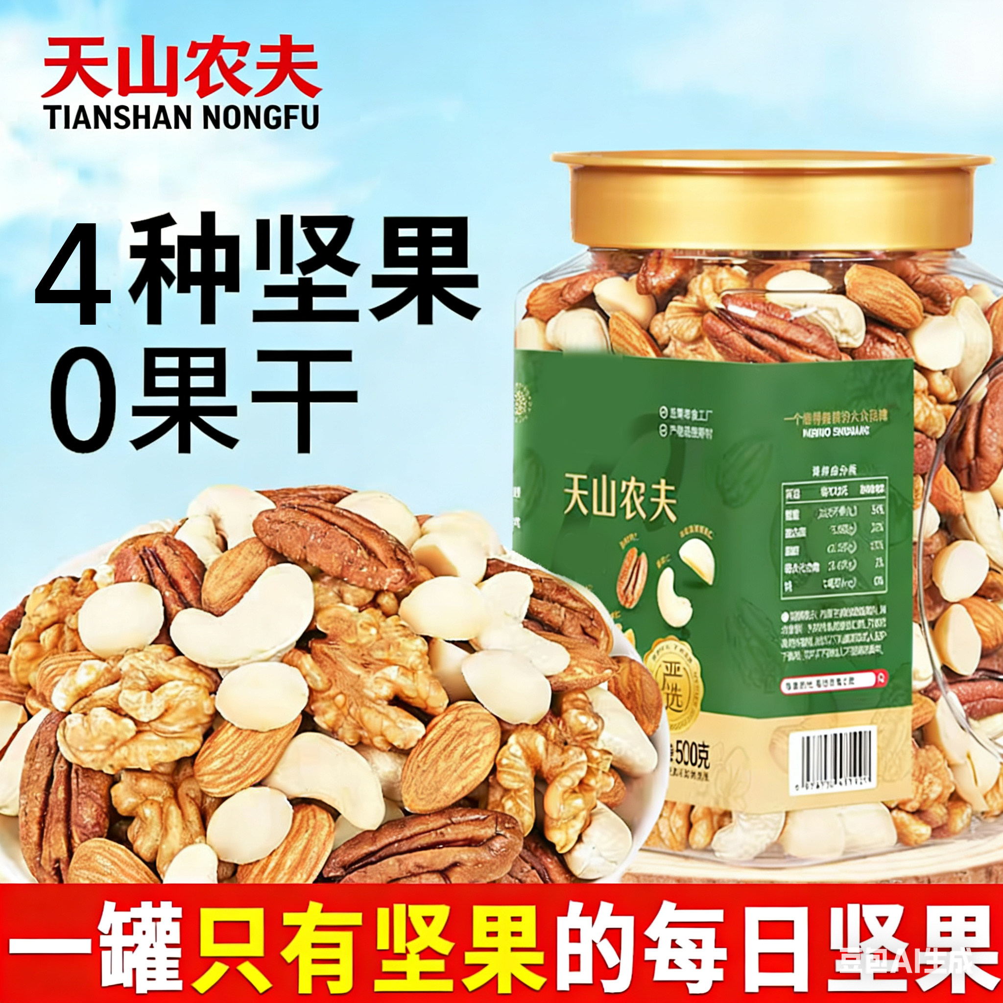 天山农夫每日坚果500g罐装混合纯原味坚果仁孕妇儿童干果年货零食,零食/坚果/特产,混合坚果,淘宝优惠券,粉丝福利购,淘宝优惠卷