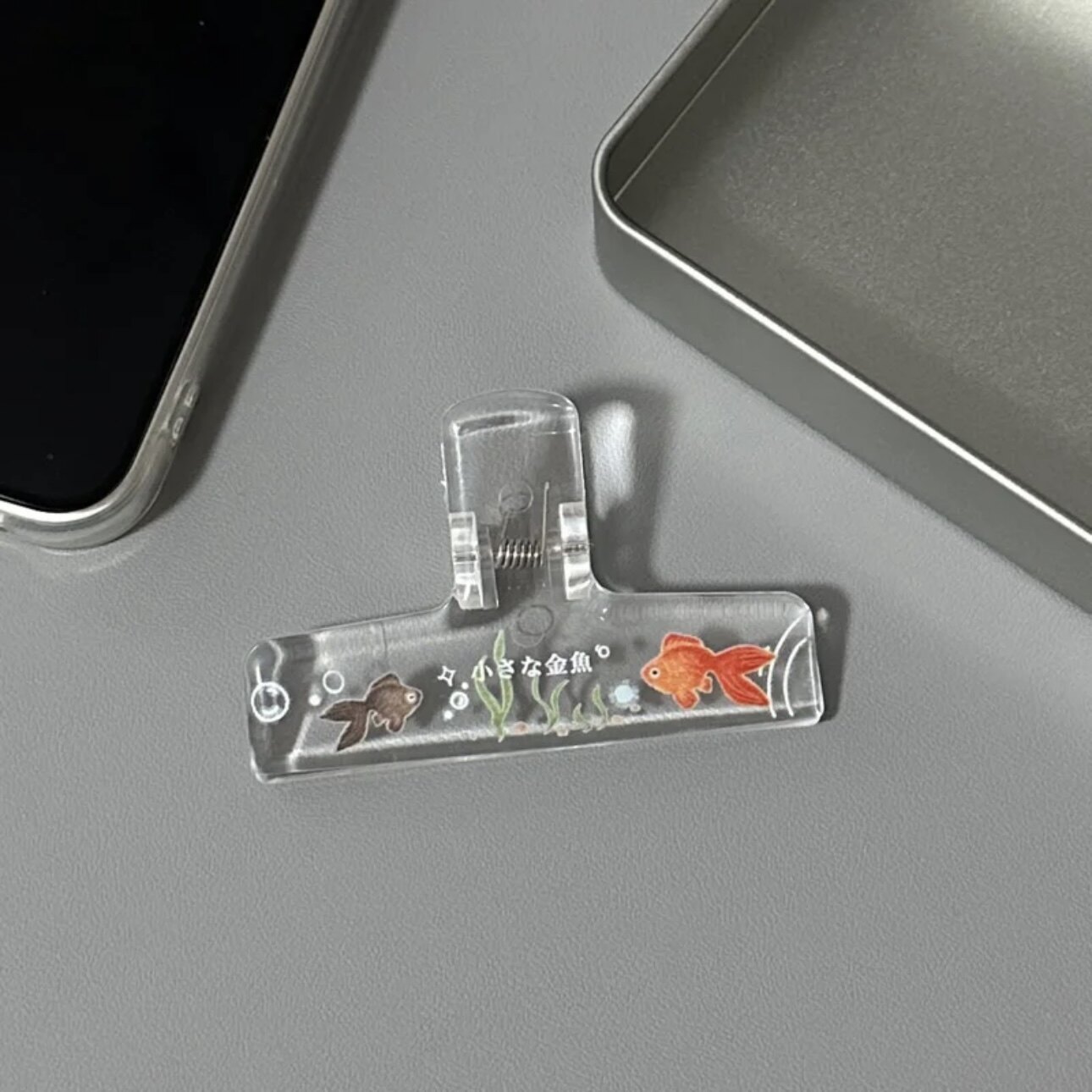 夏日金鱼长尾夹透明亚克力学生书本夹手帐整理夹便签夹文件票据夹