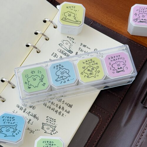 生活日常光敏印章按压式四联套装可拆卸手帐DIY装饰素材儿童奖励